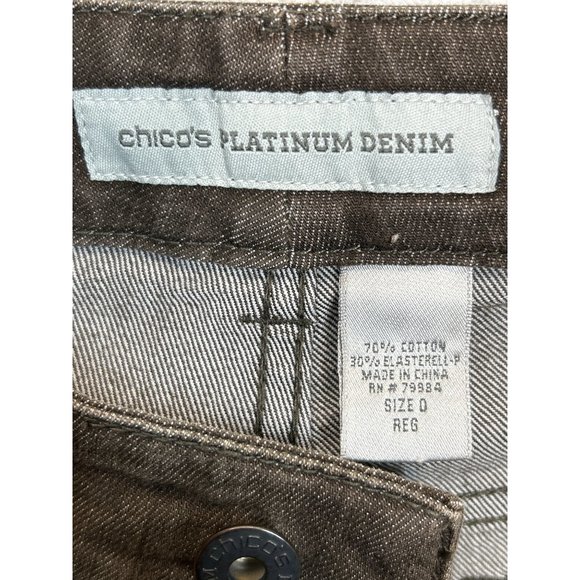 Chicos Jeans Womens 0 Brown Platinum Denim Ultimate Fit Slim Leg Stretch - Picture 4 of 9
